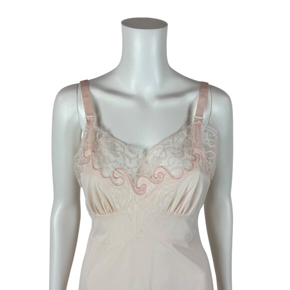 Vintage 70s Slip Dress Women's Small Pale Pink Inset Lace Scalloped Knee Length - Picture 3 of 10